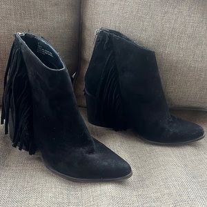 Black fringe booties